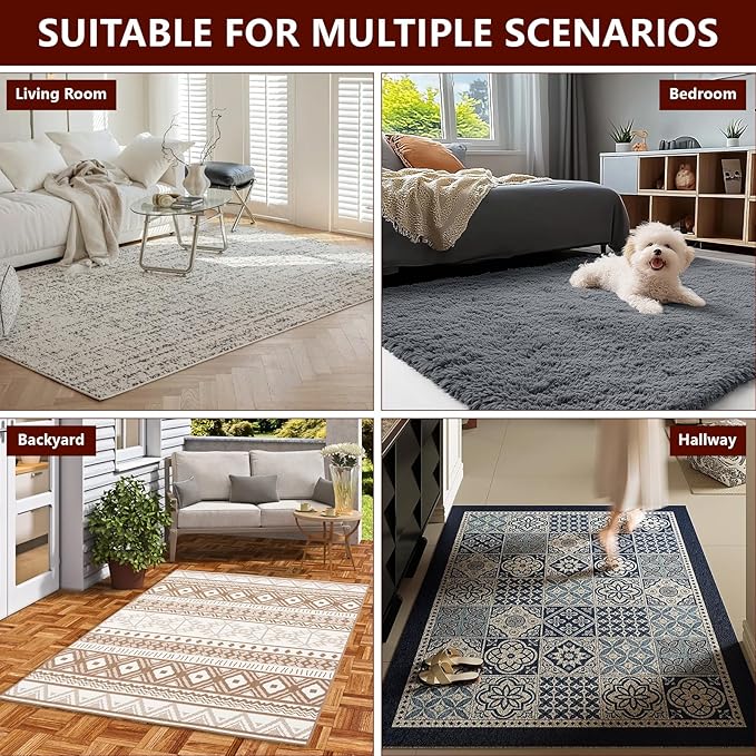 Non Slip Rug Pad Gripper, 9 x 12 Ft Extra Thick Foam Under Area Rug Carpet Pads for Any Hard Surface Floors, Keep Your Carpets Safe and in Place, Prevent Rug from Wrinkling or Buckling