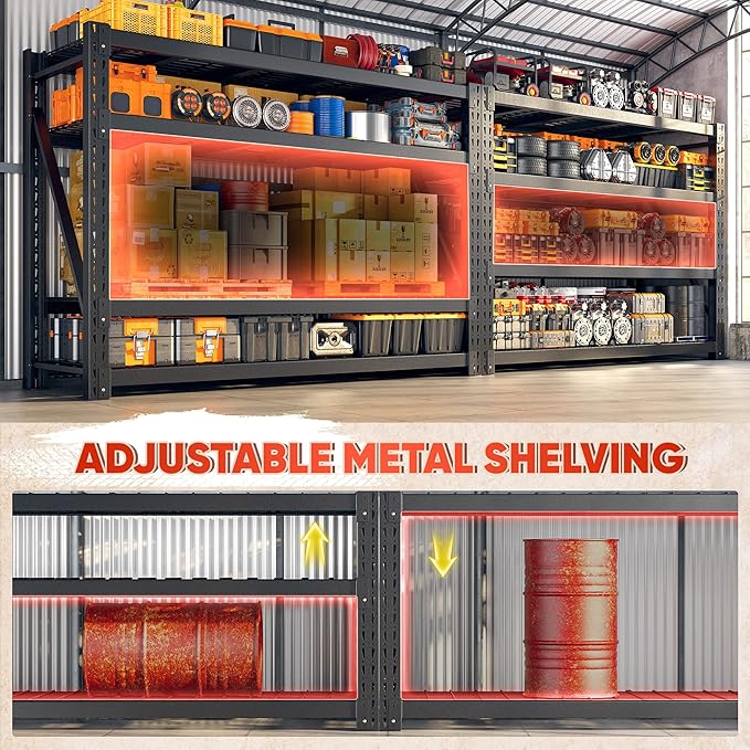 Bepatio 9400LBS Industrial Garage Shelving Heavy Duty Storage Shelves Metal Shelving Unit 4Tire Shelving Unit,Adjustable Shelving for Basement Warehouse Commercial Shelf,67.6'Wx23.7'Dx72'H,Black
