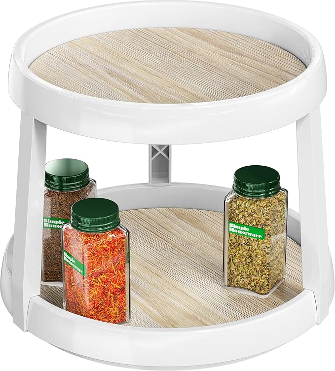 Simple Houseware 2-Tier Lazy Susan Spice Organizer, 10-Inch Diameter, Maple