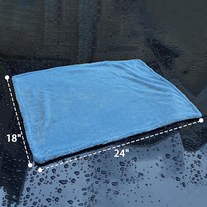 LIVOS 2 Pack Car Drying Towel, Premium Microfiber Towels for Cars, 1000GSM, Edgeless Twisted Loop Design, No Streaks, Scratches, or Water Spot, Absorbent Wash Towel, 18" x 24" (Blue&Grey)