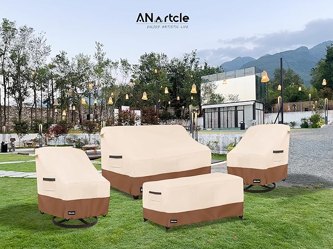 2-Seater Patio Loveseat Cover,58W x 32.5D x 31H Inches Outdoor Couch Cover,100% Waterproof Heavy Duty Patio Sofa Covers,Patio Furniture Covers,Beige&Brown