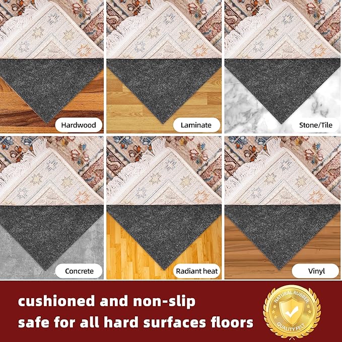 BAGAIL Felt and Natural Rubber Backing Rug Pads 1/8” Thick, 7.5 x 10 Ft Non Slip Rug Gripper Keep Rugs in Place, Under Area Rug Protective Cushioned Pads, Carpet Runners, Hardwood Floors Protection