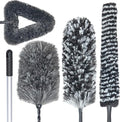 Rocktex Feather Duster Kit with 5.6ft Extension Pole, 4 Dusting Brush for Cleaning Home Wall Ceiling Fan Cobweb, Microfiber Static Washable Dusters, Black Dark Gray