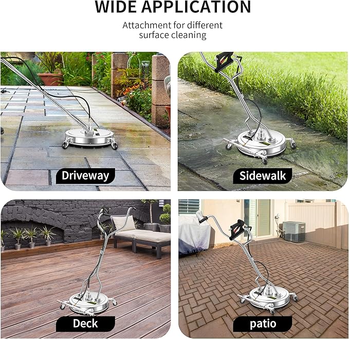 20" Pressure Washer Surface Cleaner Plus with 5 Nozzles Water Broom, Stainless Steel Dual Handle Power Washer Surface Cleaner Hot Water Supported for Patio Decker Concrete Driveway, 4000 PSI