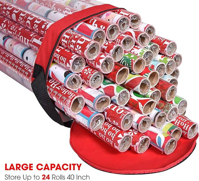 Primode Wrapping Paper Storage Bag | Wrapping Paper Organizer Under Bed for Storing Multiple Rolls of Gift Wrap, 42” Length Container Constructed of Durable 600D Oxford Material (Red)