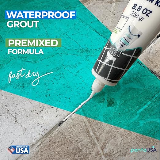 PentaUSA Grout - Premixed Grout Repair Set, 8.8 oz, 2 Pack Tile Grout Tubes, Repairs and Renews Tile Grout in Bathroom and Kitchen, Odorless and Safe Formula - 2 Pack (White)