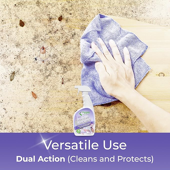 Hygea Natural Spotless Essentials - Indoor pest control - Kills fleas, bed bugs, Dust Mites & Multi-Surface Cleaner spray for Home & Kitchen - Child & Pet Friendly - 24oz (Lavender Breeze Scent)