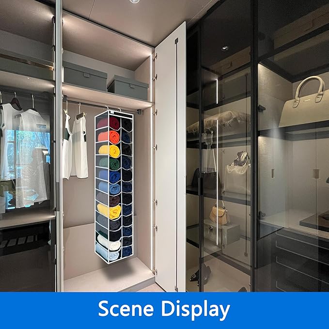 zebricolo, Closet Organization,24 Section, Hanging Closet Organizer, Space saving, College Dorm Essentials for Girls, heavy dutys hooks Up to 45 Pounds, Clothes Storage,Closet Organizer,Black/White