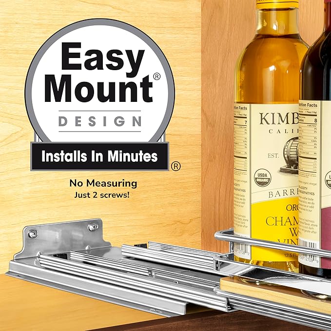 LYNK PROFESSIONAL® Élite™ Pull Out Spice Rack Organizer for Inside Kitchen Cabinets - 6-3/8 inch Wide - Slide Out Drawer – Wood/Chrome Sliding Spice Cabinet Organization Shelf Racks - 1 Tier