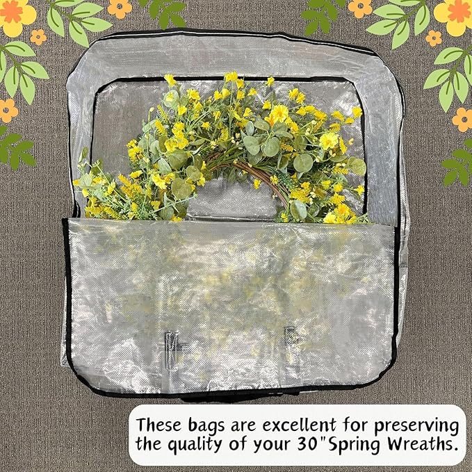 2 Pack Clear Wreath Storage Bags 26 Inch 90L - Durable and Heavy Duty Transparent PP Zipper Bags with Handles for Christmas Easter Fall Holiday Wreaths, Blankets, Comforters, Pillows