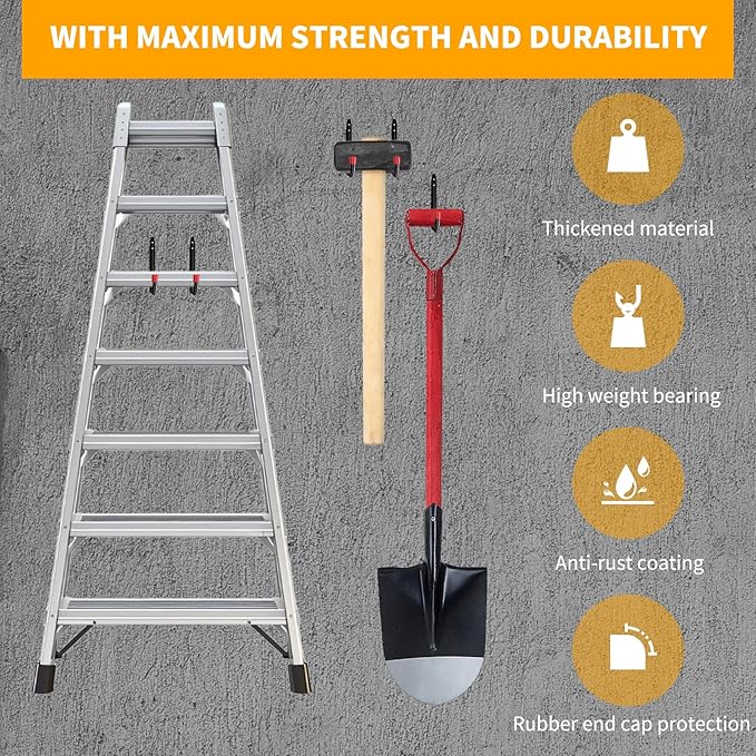 6 Pack Garage Hooks Heavy Duty, Utility Steel Hooks with EVA Foam Padding, 5.51inch Wall Mount J Organizer Hanger for Hanging Bikes Kayak Garden Tool Hose Bike Shelf