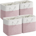 12 x 12 Inch Cube Storage Bins, 4 Pack Fabric Storage Basket with Handles, Foldable Boxes Organizer for Shelf Baskets for Home, Clothes (White/Pink)