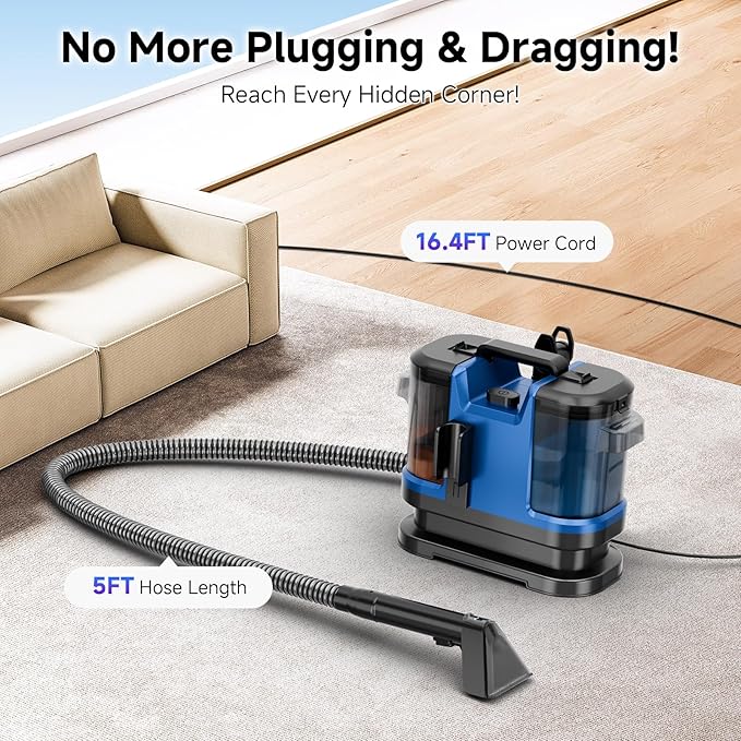 Vaconly Portable Spot Cleaner Machine for Carpet and Upholstery - 18Kpa Carpet Cleaner with Dual BrushHeads, Easy Move, Cleaning Machine for Furniture, Couch, Stairs, Car and Pet Stain, Blue
