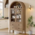 71'' Tall Arched Cabinet, Arched Kitchen Pantry Cabinet with Doors, Wood Arch Storage Cabinets Bookcase with 2 Large Drawers and Adjustable Shelves, Versatile Cupboard for Living Room, Natrual