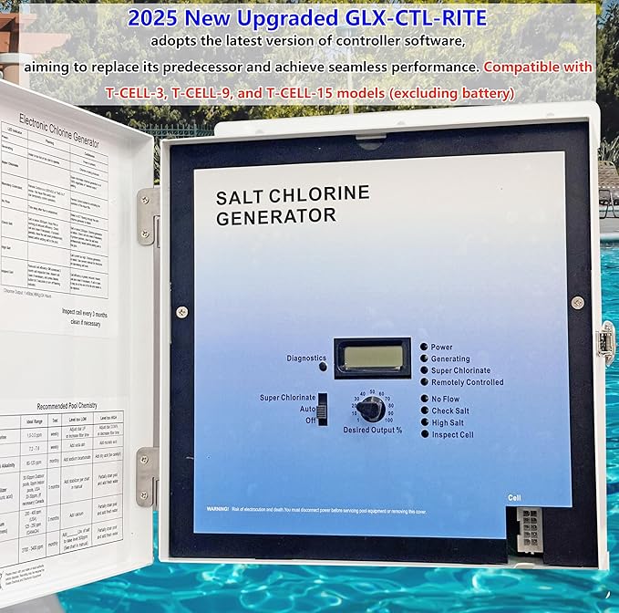 2026 New 𝑼𝒑𝒈𝒓𝒂𝒅𝒆 GLX-CTL-RITE Control Unit Replacement for Hayward AQR Goldline Aqua Rite Electronic Salt Chlorine Generator,Compatible with T-Cell-3,-Cell-9 and T-CELL-15 Cell