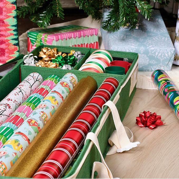 Little ELF Premium Wrapping Paper Storage Organizer, Easy to Carry, 6 Individual Pockets for Christmas Gift Wrap Supplies, Lightweight and Sturdy