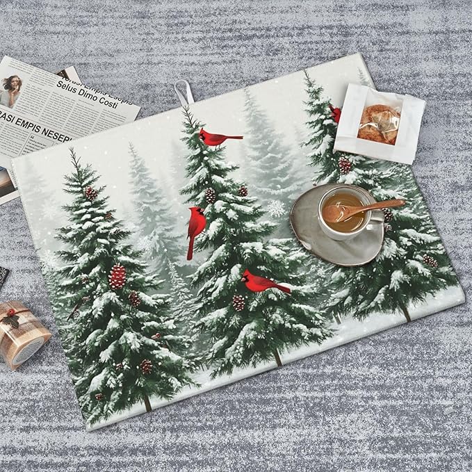 Pine Cardinal Dish Drying Mat 18x24 For Kitchen Counter Absorbent Microfiber Dishes Pad Dish Drainer Rack Mats Fast Dry Kitchen Accessories