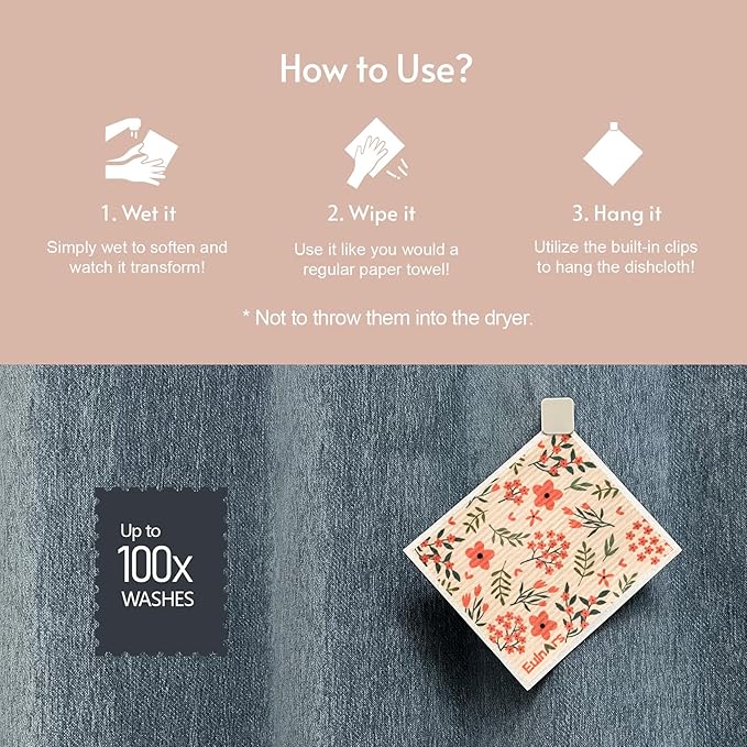 Eulnars Reusable Paper Towels, Swedish Dishcloths for Kitchen 8-Pack, Non-Scratch Swedish Dish Towels, Super Absorbent Cellulose Dish Cloths, Eco Friendly Gifts