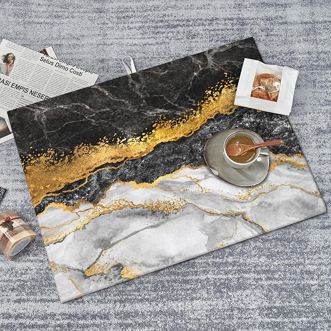 Gold and Black Grey Kitchen Drying Mat Black Gold Marble Decor Microfiber Dish Drainer Mat for Kitchen Counter Absorbent Reusable Washable 18x24 Inch