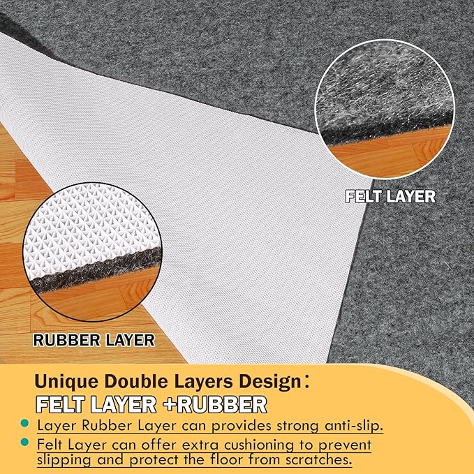Waterproof Rug Pad, Thick 3x5 ft Under Area Rug Carpet Pad, Non Slip Felt Rug Pads for Hardwood Floors, Keep Carpets in Place Soft and Prevent Rug from Wrinkling or Buckling