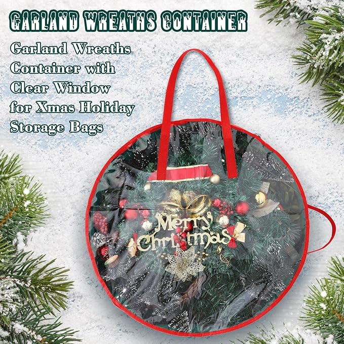 Shappy 4 Pcs Christmas Wreath Storage Bag Wreath Storage Container with Clear Window Plaid Box with Handles for Storing Garland Holiday Wrapping(Green,30 x 7 Inch)