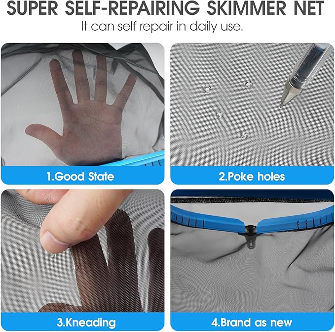 17.5'' Self-repair Pool Net with Pole 10 Ft Thick Aluminum 8 Sections Detachable Pool Poles & Nylon Fine Mesh Netting Bag Wear Resistant Pool Skimmer Net Leaf Rake for Above Ground In-ground Pools