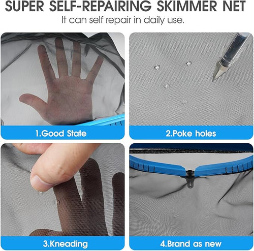 17.5'' Self-repair Pool Net with Pole 10 Ft Thick Aluminum 8 Sections Detachable Pool Poles & Nylon Fine Mesh Netting Bag Wear Resistant Pool Skimmer Net Leaf Rake for Above Ground In-ground Pools