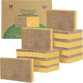 Rasket 10 Pack Biodegradable Natural Sponges Kitchen - Compostable Cellulose and Coconut Walnut Scrubber Sponge - Eco Friendly Sponges for Dishes