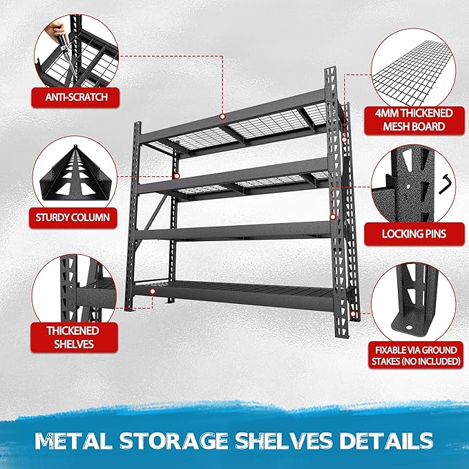 BlueWish 8000LBS 78 "W x 24 "D x 72 "H Garage Shelving Heavy Duty Storage Shelves, 4-Tier Adjustable Storage Shelves, Iron Industrial Shelving for Warehouse Basement, Black