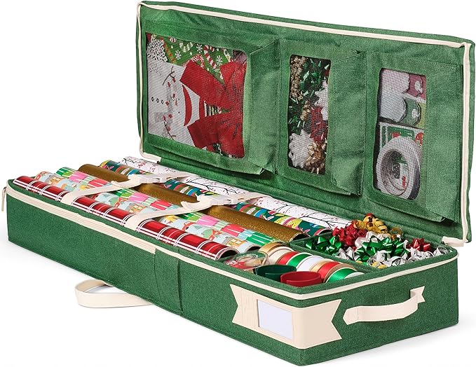 Little ELF Premium Wrapping Paper Storage Organizer, Easy to Carry, 6 Individual Pockets for Christmas Gift Wrap Supplies, Lightweight and Sturdy