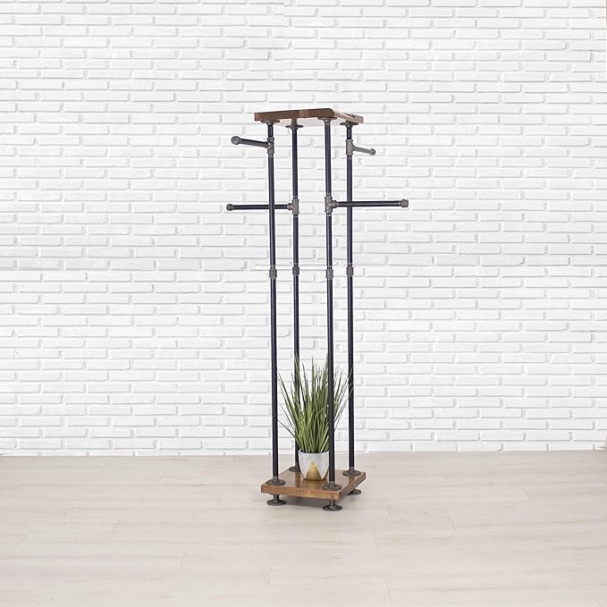 Industrial Pipe and Wood Clothes Rack 4-Way, Garment Rack, Clothing Rack, Closet Organizer, Clothing Storage and Display