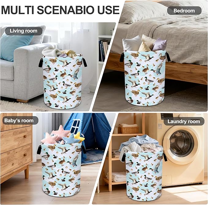 Green Duck Laundry Basket Storage Bin Foldable Laundry Hamper Clothes Storage Bucket Organizer 19.6x15.7 Inch For Laundry Room/Bedroom/Bathroom