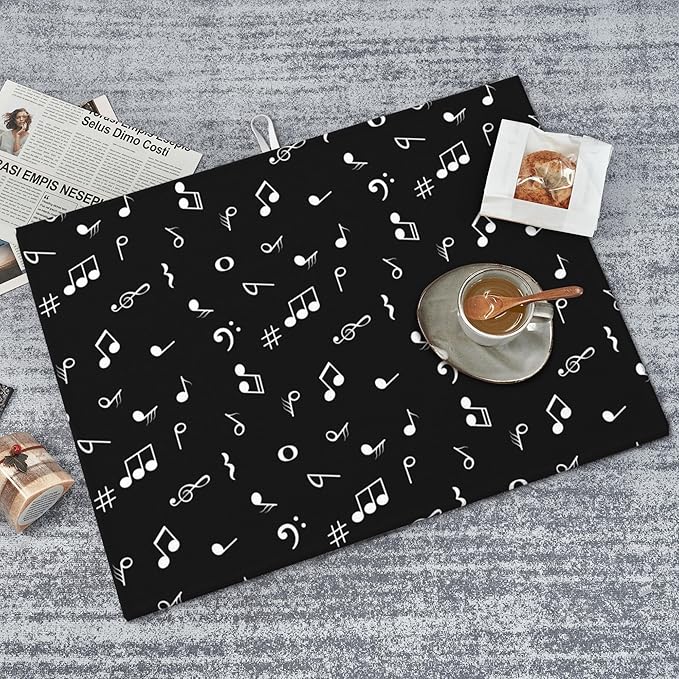 Music Notes Dish Drying Mat for Kitchen Counter Musicial Dish Drainer Rack Mats 16x18 Inches Absorbent Reversible Black Drying Pad
