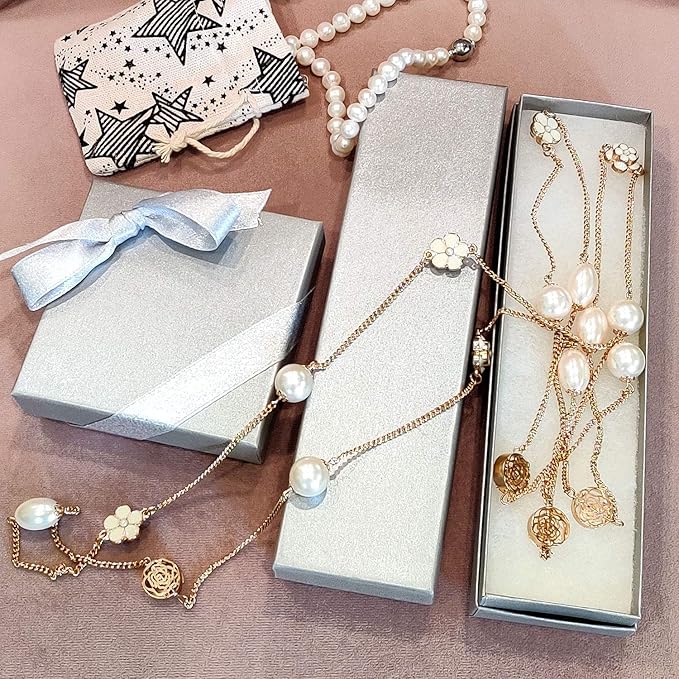 TheDisplayGuys - 25-Pack #82 Cotton Filled Cardboard Paper Jewelry Boxes Gift Case - Pearl Gray (8.0" x 2.0" x 1.0") - for Shipping or Storage
