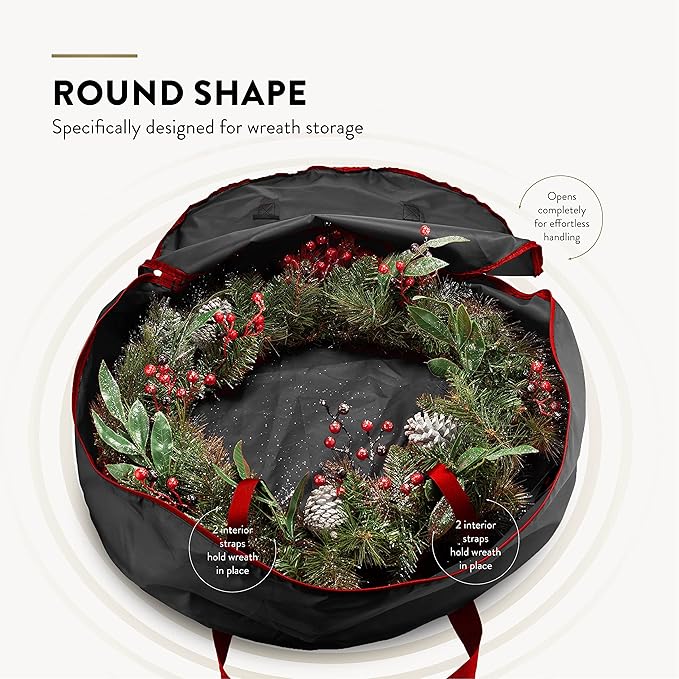 ZOBER 2 Pack Oxford Christmas Wreath Storage Container 48 Inch - Wreath Bag for Artificial Wreaths Box - Waterproof Fabric, Dual Zippered Wreaths Storage Bag With Strong Durable Handles - Black