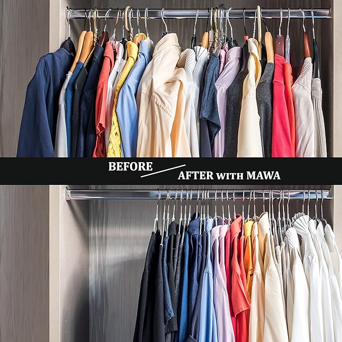 MAWA Clothes Bar Reston Lloyd Silhouette Ultra-Thin Series, Non-Slip Space Saving Shirt Hanger with Pant Bar & Skirt Hooks, Style 42/FTU, Pack of 10, Red