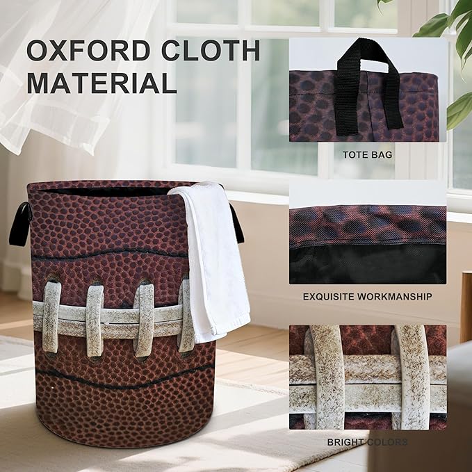 Football Laundry Basket Storage Bin Foldable Laundry Hamper Clothes Storage Bucket Organizer 19.6x15.7 Inch For Laundry Room/Bedroom/Bathroom