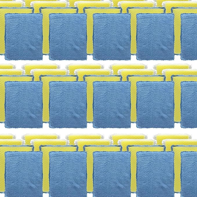 LOLA Microfiber & Nylon Net Sponges, 288 Pack, 144 Dual Sided Non-Scratch Sponge Pads & 144 w/Microfiber Cloth One Side and Nylon Net Other Side