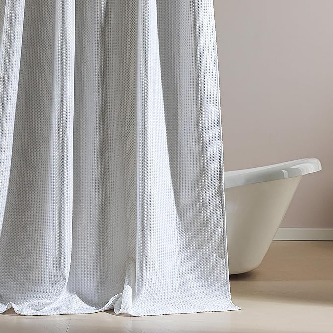 SLEEP ZONE Shower Curtain Liner, Waffle Shower Curtains for Bathroom, Heavy Duty Thick Fabric Shower Curtains - 285GSM Luxury Weighted Polyester Bath Curtain, 72" W x 78" L (White)