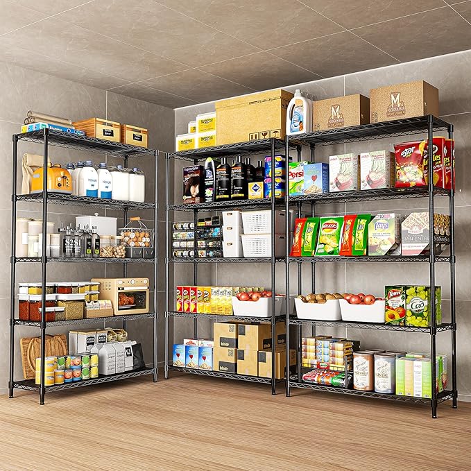 RackBro 5-Tier Storage Shelves 72" H Wire Shelving, Adjustable Metal Shelving Pantry Shelves, 1325LBS Heavy Duty Rack with Shelf Liners for Garage Commercial Kitchen, 36" W x 14" D x 72" H, Black
