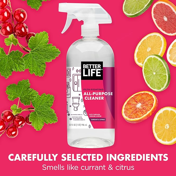 Better Life All Purpose Cleaner - Multipurpose Home and Kitchen Cleaning Spray for Glass, Countertops, Appliances, Upholstery- Multi-surface Spray Cleaner - Currant and Citrus, 32oz (Pack of 1)