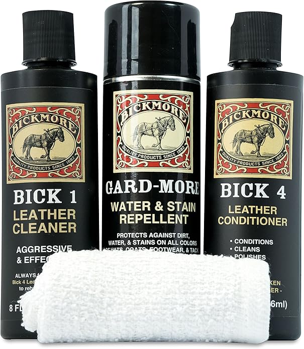 Bickmore Boot Care Kit - Bick 1 Bick 4 & Gard-More - Leather Lotion Cleaner Conditioner & Protector - For Cleaning Softening and Protecting Boots Shoes Handbags Purses Jackets and More