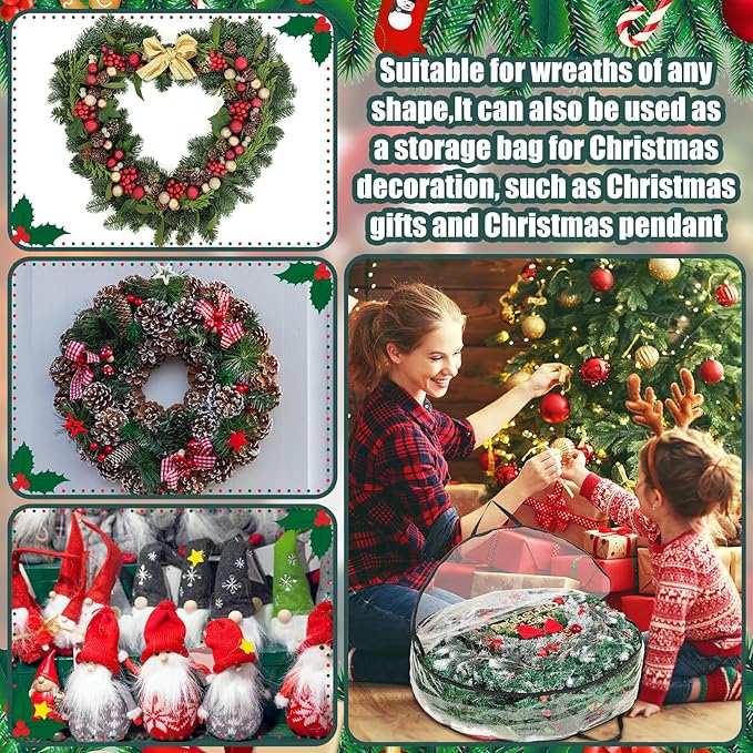 Shappy 6 Pcs 36 Inch Christmas Wreath Storage Container Clear Wreath Storage Bags PVC Waterproof Garland Bags with Clear Window Dual Zippers and Handles for Xmas Holiday Artificial Garland (Black)