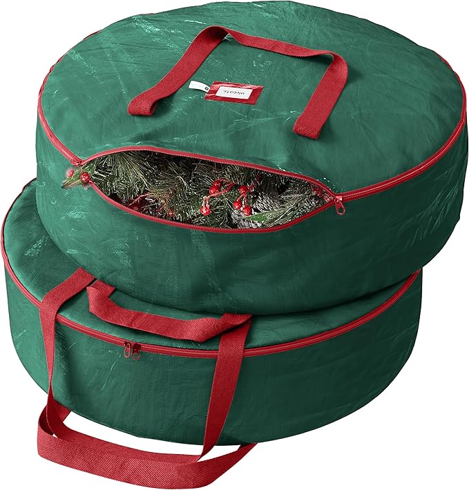 Heavy Duty Wreath Storage Bag 30 Inch, 2-Pack - Christmas Wreath Storage Container Green - Waterproof Plastic Material Wreaths Holder Storages - Holds 30 Inch Wreaths For Year Round