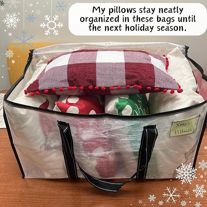 VENO 4 Pack Moving Bags & Large Christmas Storage Bins with lids for Decorations, Garland, Lights. Moving Boxes Packing Supplies for College Dorm. Extra Large Heavy Duty Totes (Clear-4 Pack)