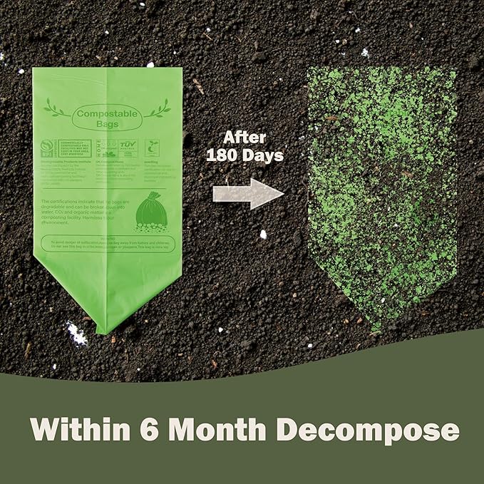 JENCENBIO Compost Bags 33 Gallon 125 Liter Extra Thick 1.2 Mils Compostable Food Scrap Waste Bags with US BPI ASTM D6400 and Europe OK Compost Home Certified 20 Counts