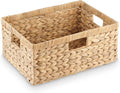 Large Rectangular Wicker Basket - Premium Water Hyacinth Storage Basket with Built-in Handles for Home Organization, Shelf Organizer, Decorative Natural Handwoven Basket, 15x11x7"