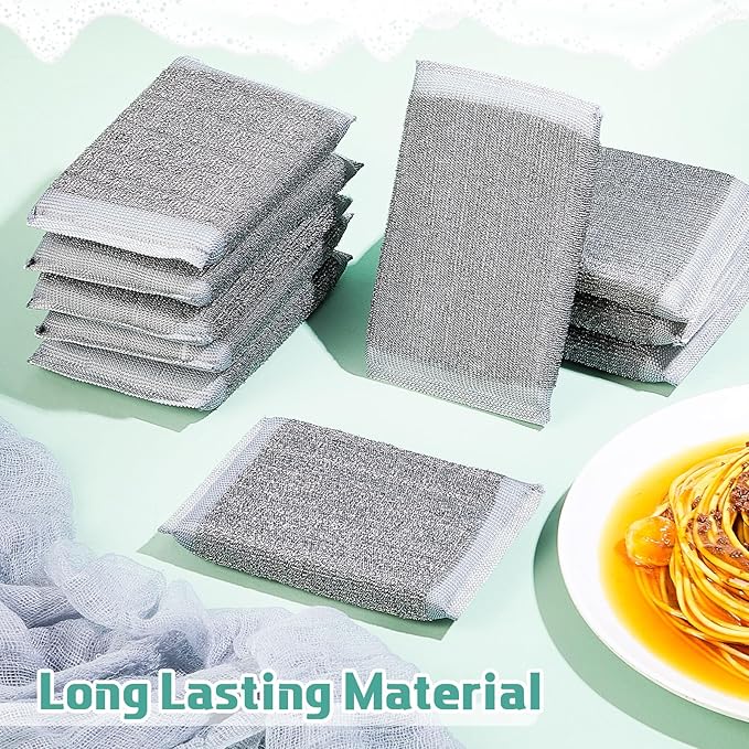 Thyle 36 Pack Steel Scrub Sponges for Dishes Non Scratch Scouring Sponge Multi Use Metal Scrubber Heavy Duty Dish Wash Kitchen Sponge for Pot Dish Washing Hard Surface Cleaning Tools (Gray)