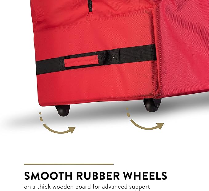 ZOBER 600D Oxford Fabric Rolling Christmas Tree Storage Bag - Fits 7.5 Ft Artificial Trees - Waterproof Christmas Tree Bag For Storage Box For Xmas, Durable Handles and Wheels - Card Slot - Red