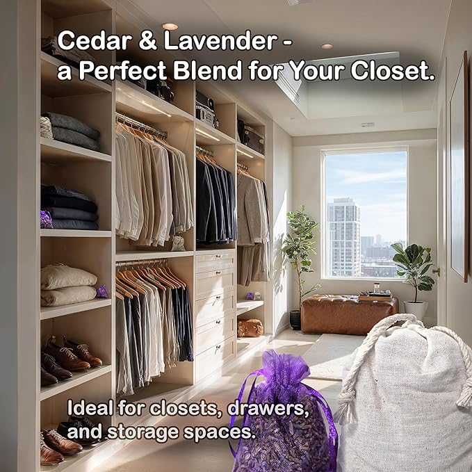 Vivenzia 20 Pack Cedar Sachets & Lavender Sachets for Drawers and Closets – Cedar Chips for Clothes Storage & Dried Lavender Sachets - Drawer Fresheners for Dresser. Closet Deodorizer.